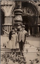 RPPC Couple Holding Pigeons at St. Mark&#39;s Square Venice Postcard E22 - £15.89 GBP