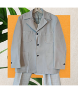 60s Mens Blue Leisure Suit Vintage Polyester Jacket Plaid Pants 42 44 R - $144.00