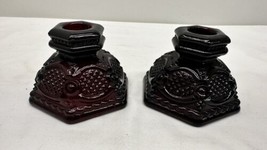 Set of Two (2) Vintage Avon 1876 Cape Cod Ruby Red Candlestick Holders - £15.65 GBP