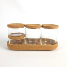 Ikea SAXBORGA Jar with Lid and Tray Set of 5 Glass &amp; Cork 403.918.79 Damged Tray - £27.24 GBP