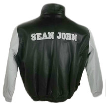 Q47142W Sean John, Men Leather Bomber Jacket,  BLACK/WHITE, Read Description - £309.58 GBP+