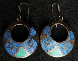 Beautiful Mexico .925 Sterling Silver Turquoise Earrings 1 1/2&quot; - £37.36 GBP