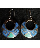 Beautiful Mexico .925 Sterling Silver Turquoise Earrings 1 1/2&quot; - £37.15 GBP