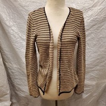 Adrienne Vittadini Women&#39;s Brown Striped Cotton Blend Cardigan Sweater, ... - $44.54