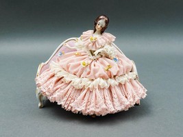 Dresden Germany Lady Lace Dress Woman Sitting On A Sofa Couch Porcelain Figurine - £629.29 GBP