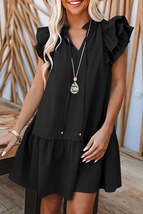 Black Tiered Ruffled Sleeves Mini Dress with Pockets - £19.23 GBP+