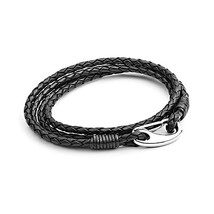 Tribal Steel Unisex 19cm Black Leather 4-Strand Bracelet with Stainless ... - $45.00