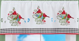 1 Fabric Embroidered Valance (41.5&quot;Wx16&quot;L) Christmas Cardinal Birds Checkered,Ce - £12.44 GBP