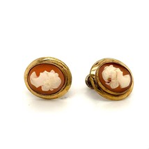 Vtg Singed 14k Gold Filled Oval Carved Victorian Lady Cameo Screw Back Earrings - £31.04 GBP