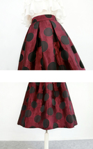 Burgundy Polka Dot Pleated Midi Skirt Women A-line Full Pleated Midi Party Skirt image 5