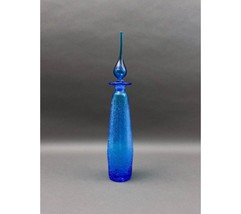 Rainbow MCM #9701 Blue Art Glass Crackle Long John Decanter Genie Bottle 20 1/2&quot; - £439.63 GBP
