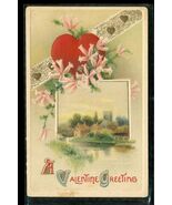 Vintage Postcard Valentines Day Red Heart Pink Floral Embossed Series 2580 - $9.89