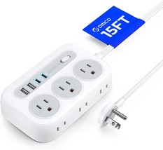 Flat Extension Cord 15 Ft, Power Strip Long Cord With 4 Usb Ports (2 Usb C), - £29.83 GBP