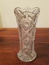 Stunning Brilliant Cut Glass Hobstar/Pinwheel Vase 9 3/4&quot; x 4 1/4&quot; - £38.88 GBP
