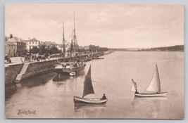 Vintage Bideford England Waterfront Scene With Sailboats Real Photo Postcard - £11.39 GBP