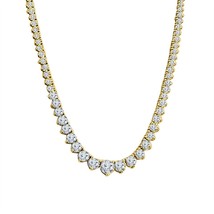 14.70CT Round Cut Real Moissanite Tennis Womens Necklace 14K Yellow Gold Plated - $654.49