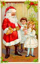 Postcard Santa Children  Christmas Greetings Embossed #227D Early 1900s - £26.41 GBP