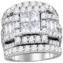 14k White Gold Princess Diamond Halo Bridal Wedding Engagement Ring Set 4 Ctw - £3,994.43 GBP