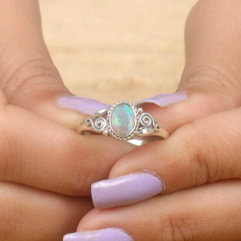 Bague opale éthiopienne en argent sterling 925 bague opale faite à la main to...