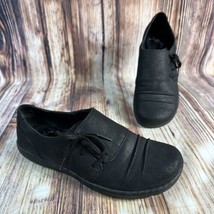 b.o.c DELANEY Womens Size 6 Black Leather Loafers Shoes Flats Side Lace Up - $28.49