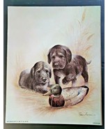 Ruane Manning Vintage Print Art Work Puppies Duck Decoy Framed 1987 Dona... - £30.55 GBP