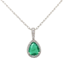 Platinum .46ct Pear Shape Genuine Natural Emerald Diamond Halo Pendant (... - $1,133.55