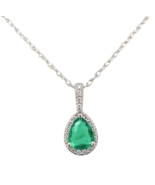 Platinum .46ct Pear Shape Genuine Natural Emerald Diamond Halo Pendant (... - $1,590.81 CAD