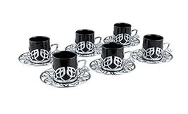 LaModaHome Black Leaf Designed Espresso Coffee Cups with Saucers Set of 6, Porce - £43.14 GBP