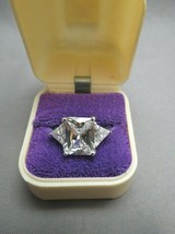 Signed HMI Sterling Silver Ring Large Emerald Cut CZ with Accents 5.76 Gram SZ 7 - £32.23 GBP