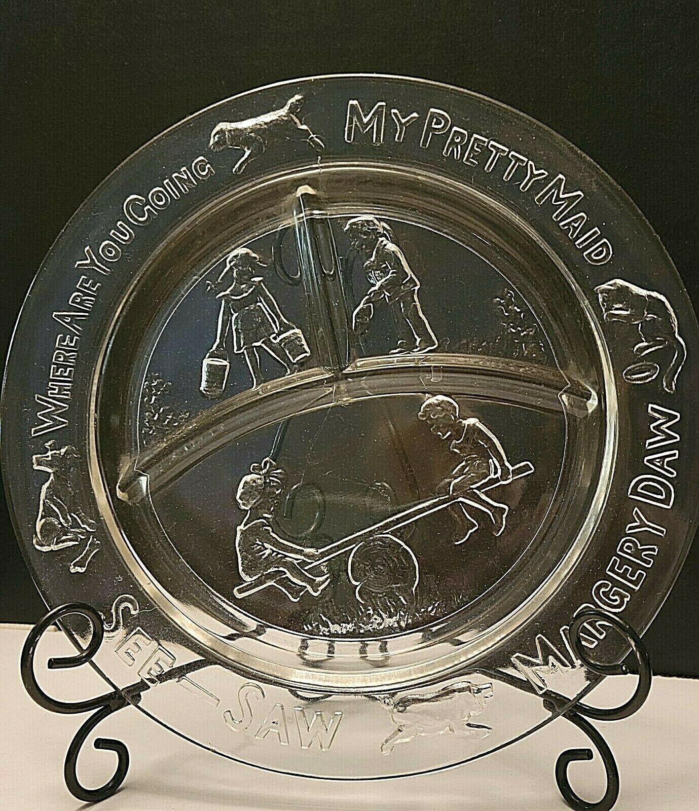 MARGERY DAW CHILD&#39;S PLATE CLEAR GLASS DIVIDED 8.5&quot; - $9.50