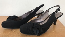 Perlina Black Nubuck Suede Leather Slingback Petal Bows Crave Heels Pump... - $29.99