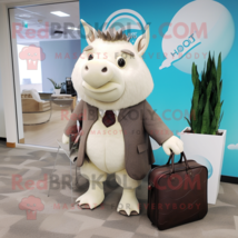 White Woolly Rhinoceros mascot costume character dressed with a Wrap Dress and B - £998.71 GBP