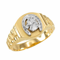 10K Yellow Gold Lucky Horseshoe Mens Ring - £297.85 GBP