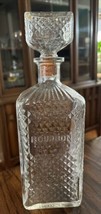 Vintage Diamond Pattern Glass Bourbon Decanter Bottle Barware MCM 10.5” - £16.75 GBP