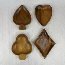 Vintage Set Of 4 Wooden Bridge Snack Bowls Card Suits Heart Club Diamond Spade - £11.80 GBP
