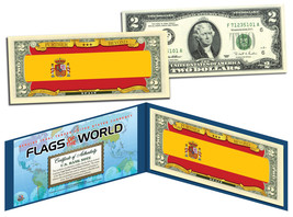 SPAIN - Flags of the World Genuine Legal Tender U.S. $2 Bill Currency - £11.14 GBP