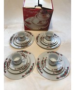 16 Piece Poinsettia and Ribbons Christmas Dish Set Service For 4 - £33.58 GBP