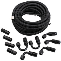 20Feet 6-AN Stainless Steel Braided Fuel Line+10Pcs Push Lock Fitting Hose Kits - £35.43 GBP