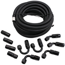 20Feet 6-AN Stainless Steel Braided Fuel Line+10Pcs Push Lock Fitting Hose Kits - £35.28 GBP