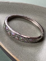 925 Marked Hinged Bangle Bracelet w Lab Created Pink Opal &amp; Clear Rhinestone Acc - £30.49 GBP