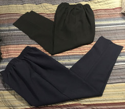 2 Pair Vintage Bon Worth Wm. XS P Pants Elastic Waisted Trousers Navy Black Poly - £27.41 GBP