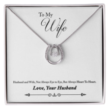 To My Wife Heart to Heart Lucky Horseshoe Necklace Message Card 14k w CZ Crysta - £41.71 GBP+