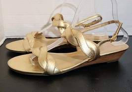 Talbots CAPRI TWIST MINI WEDGE SANDALS Gold METALLIC LEATHER Size 9M Low... - $29.65