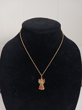 VTG Avon Angel Gold Tone Metal Necklace Blue Rhinestone 16&quot; - $252.48 MXN