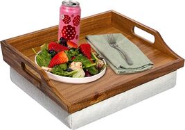 Versatile Acacia Wood Serving Tray &amp; Lap Desk with Machine-Washable Cushion - $82.12
