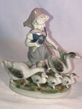 Girl With Geese Figurine Gerold &amp; Co Bavaria Mint Lavender Scarf - $19.99