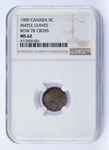 1909 Canada 5 Centimes Érable Feuilles Nœud Cravate Croix Classé Par NGC... - $10,914.29