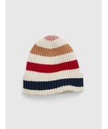 New Gap Women Knit Beanie Hat One Size Multicolor White Striped Ribbed C... - $17.81