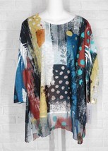 JESS &amp; JANE Shirt Tundra Abstract Art to Wear Print Slub Multicolor NWT Medium - £50.38 GBP