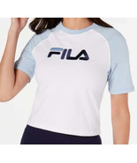Fila Womens Salma Colorblocked Cropped T-Shirt,White/blue,X-Large - £32.10 GBP